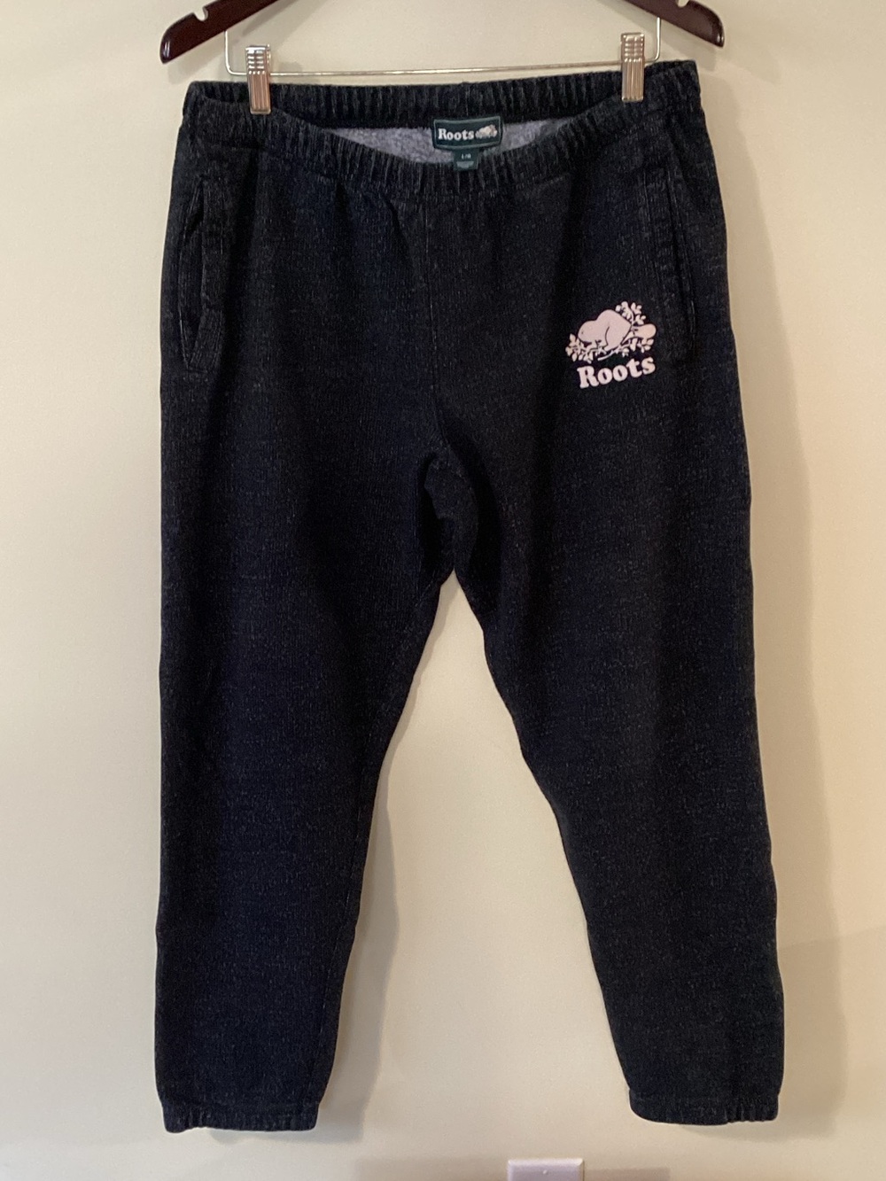 Roots Kids Black Sweatpants with Pink Logo Accent